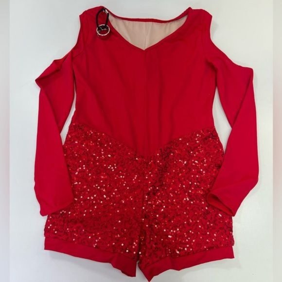 Weissman Dance Performance Costume Child’s Size XXL Red Sequin One Piece NEW - Picture 4 of 13